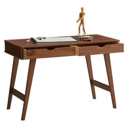 Mesa Escrivaninha Madeira 2 Gavetas Retro Milo Castanho Verniz - 3