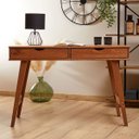 Ver imagem 1 de Mesa Escrivaninha Madeira 2 Gavetas Retro Milo Castanho Verniz Idimex