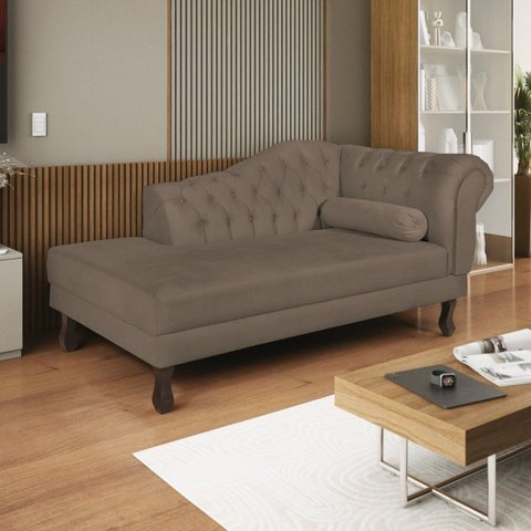 Divã Recamier 1 Lugar Suede Marrom Dora Lado Esquerdo 160cm