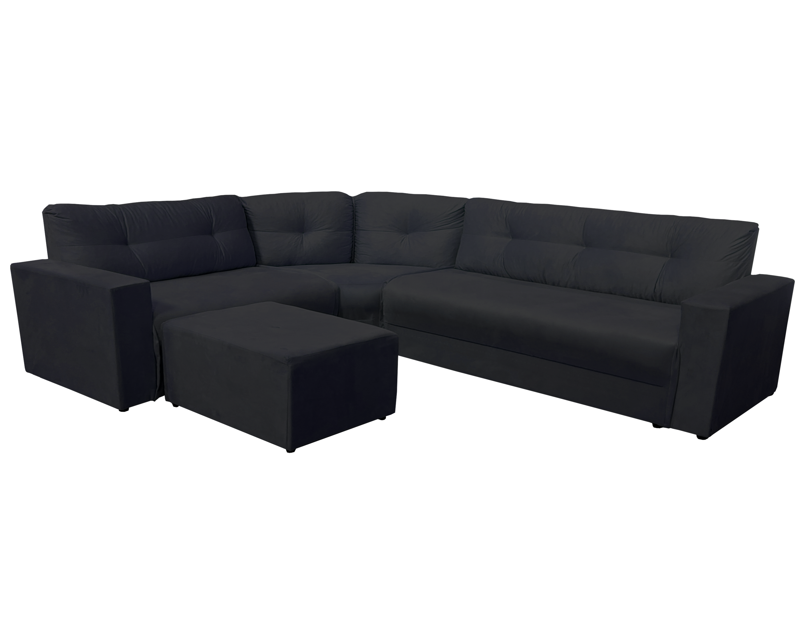 Sofá de canto com chaise encosto fixo espuma D28 tecido suede liso Preto MadeiraMadeira