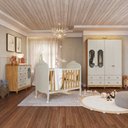 Ver imagem 1 de Quarto de Bebê com Berço Minicama Guarda-Roupa e Cômoda Janeladas 100% MDF Maya Provençal Yescasa Bege/Off White/Amêndoa