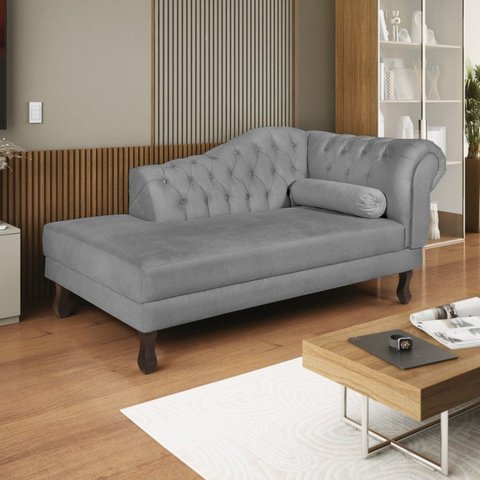 Diva Recamier Dora 185cm Lado Esquerdo Suede Cinza
