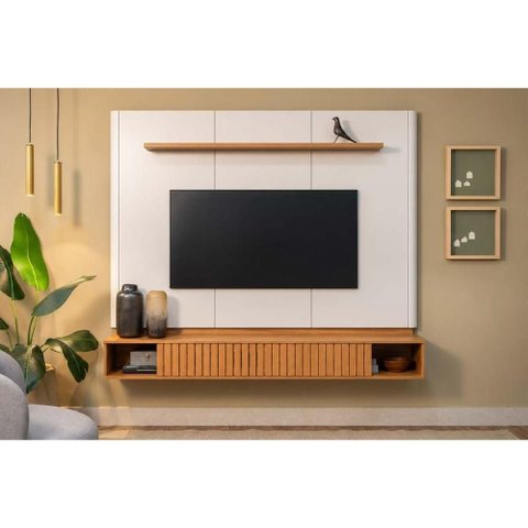 Painel Sala Estar p/ TV 70 pol Amarante 183cm Canela/White Linea