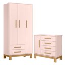 Ver imagem 1 de Conjunto Guarda Roupa e Cômoda Monet 4 Portas 6 Gavetas MDP 94cm Rosa Qmovi