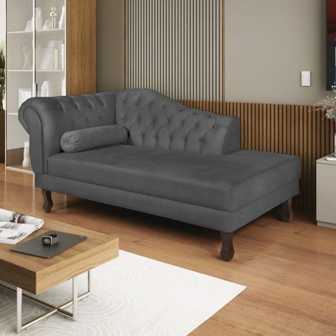 Divã Recamier Dora 160cm Lado Direito Linho Cinza Escuro