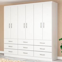 Guarda-Roupa Casal Bergamo 6 Portas 9 Gavetas Branco - Evidencia Móveis - 1