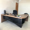 Ver imagem 6 de Mesa Diretor para Escritório em Tamburato Lado Esquerdo com Balcão 2 Portas e Gaveteiro 3 Gavetas Marrom/Nogal/Preto Artany