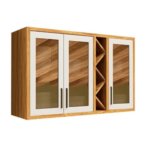 Armário de Cozinha Modulado Tempranillo C/ 3 Portas Vidro Reflecta 120cm Amendoa/off White - Ronipa