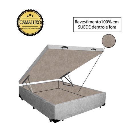 Base Box Baú Víúva Luxo Blindado AColchoes Suede Cinza 41x128x188