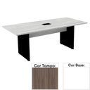 Ver imagem 1 de Mesa de Reunião com Caixa de Tomada Retangular 200 x 90 cm Pé Painel PE25 MDP Walnut Base Branca