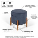 Ver imagem 3 de Puff Estofado Redondo em Madeira Maciça Berlim Azul – Straub Web