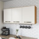 Ver imagem 2 de Armário Aéreo de Cozinha 120 Cm 3 Portas com Divisória Prateleira Multiuso Freijó/off-white