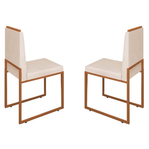 Conjunto Duas Cadeiras Sala Jantar Barcelona Base Bronze:bege