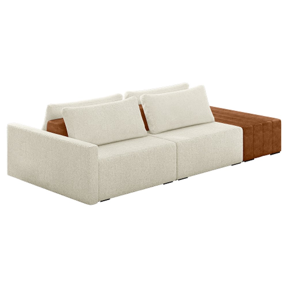 Sofá Ilha Modular Living com Puff 232cm Georgia K04 Bouclê Bege/caramelo - Mpozenato - 1