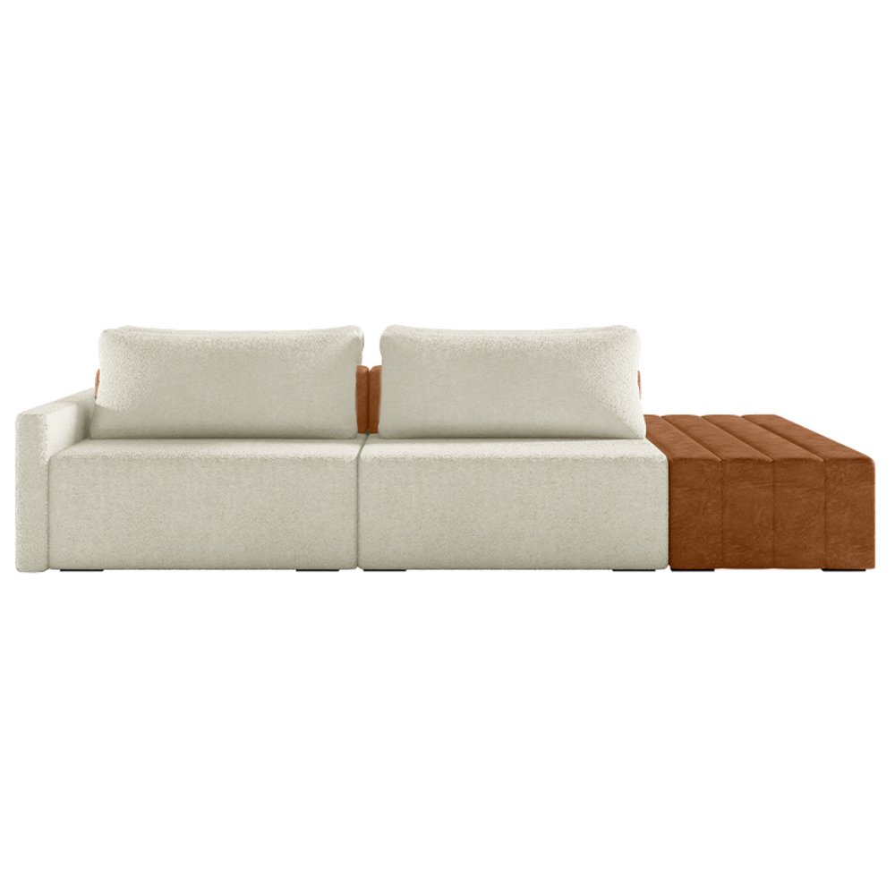 Sofá Ilha Modular Living com Puff 232cm Georgia K04 Bouclê Bege/caramelo - Mpozenato - 6