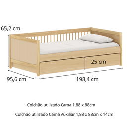 Bicama Solteiro Infantil com Palinha Natural Linha Paglia Quater Carvalho Malva - 5