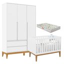 Ver imagem 1 de Berço Americano Unique e Guarda Roupa 3 Portas Nature Clean Branco Soft Eco Wood com Colchão Gazin