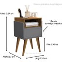 Ver imagem 3 de Kit 2 Mesas de Cabeceira Evora Pés Palito Onix / Nature - JM Casa dos Moveis