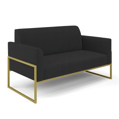 Sofá Namoradeira Base Industrial Alta Dourado Marisa Veludo Preto D03 - D’Rossi