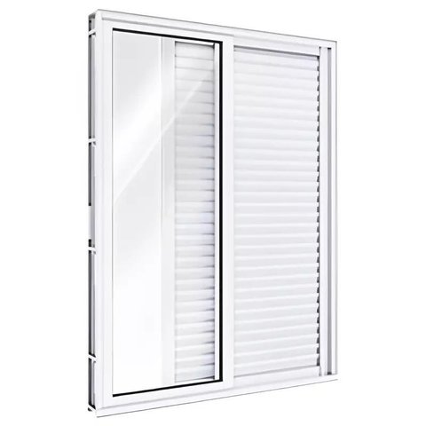 Porta Balcão de Correr com Veneziana de Alumínio Branco 3 Folhas Móveis Cmc Classic-2.10ax1.50l