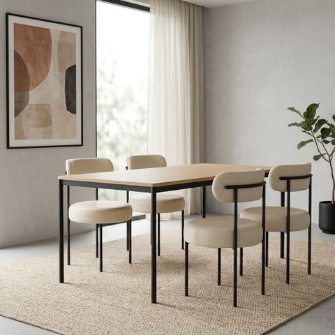 Cadeira Sala de Jantar Margara Kit 4 Base em Aço Preto PU D03 - D'Rossi