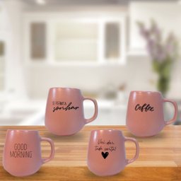 Jogo 4 Caneca Bojuda 260ml Porcelana Fosca para Cappuccino - Rosa - 5