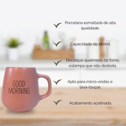 Jogo 4 Caneca Bojuda 260ml Porcelana Fosca para Cappuccino - Rosa - 4