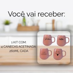 Jogo 4 Caneca Bojuda 260ml Porcelana Fosca para Cappuccino - Rosa - 6