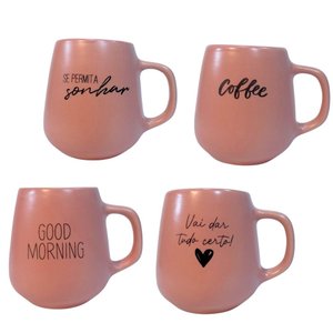 Jogo 4 Caneca Bojuda 260ml Porcelana Fosca para Cappuccino - Rosa