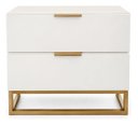Ver imagem 2 de Mesa de Cabeceira Industrial Dourada 2 Gavetas Moderna Quart Fosco Branco