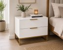 Ver imagem 5 de Mesa de Cabeceira Industrial Dourada 2 Gavetas Moderna Quart Fosco Branco
