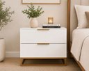 Ver mais imagens de Mesa de Cabeceira Industrial Dourada 2 Gavetas Moderna Quart Fosco Branco