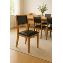 Ver imagem 1 de Kit 6 Cadeiras de Jantar Madeira Maciça Mel Encosto Telinha Palha Estofada Couro Pu Preto Rubi Premi