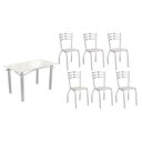 Ver imagem 1 de Conjunto: Mesa de Cozinha Elba Tampo Madeirado C/ Vidro 120cm e 6 Cadeiras Portugal Cromada/off