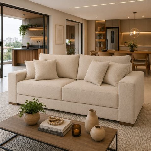 Sofá Milano | Linho:180/Linho/Bege Claro
