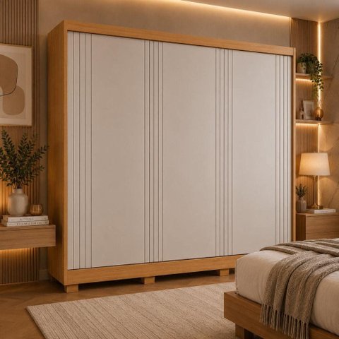 Guarda-Roupa Casal 100% MDF 3 Portas de Correr 4 Gavetas com Pés 182cm Multimóveis CR35539