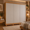 Ver imagem 1 de Guarda-Roupa Casal 100% MDF 3 Portas de Correr 4 Gavetas com Pés 182cm Multimóveis CR35539