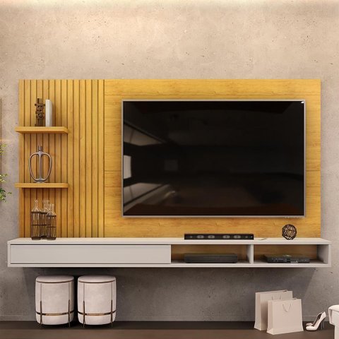 Painel para TV 60 pol com Bancada Suspensa 190cm Elion D05 Cedro Bali - Lyam Decor