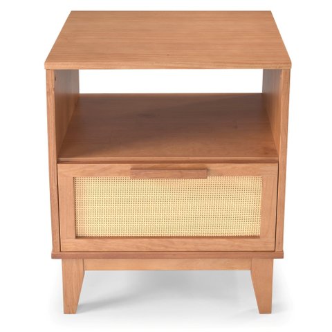 Mesa de Cabeceira Inari 1g1n | 48 Cm X 40 Cm | Madeira Maciça com Palhinha | Caramelo Caramelo