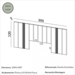 Cabeceira Estofada King Reta Basic J18 Freijó - Dalla Costa - 4