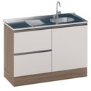 Ver imagem 3 de Balcão 1 Porta 3 Gavetas 120cm Flex sem Tampo para Pia Etna Laranja/Carvalho Oak/Off White