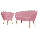 Ver imagem 1 de Kit Namoradeira + 1 Poltrona Decorativa Pétala Suede Rosa Pés Madeira Ms Decor