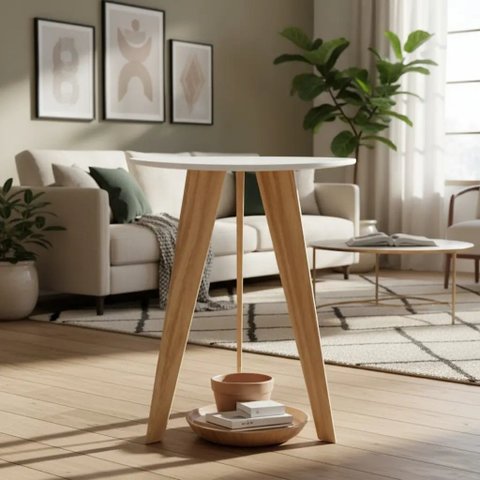 Mesinha Lateral Retrô Peroba Branco com Amêndoa em 100% MDF