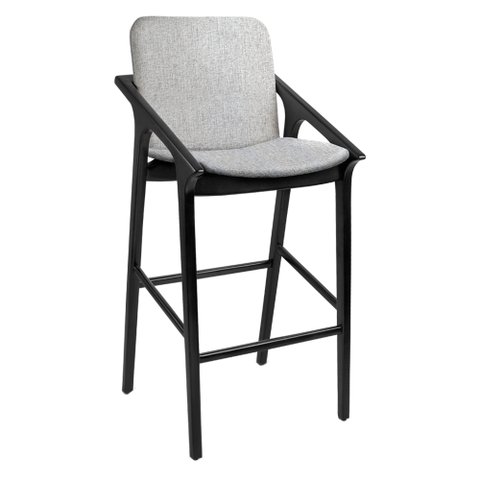 Banqueta Madeira Maciça com Braço Perry 49cm | Linho Cinza Claro - Sallar Home