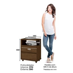 Mesa de Cabeceira Lacy 2 Gavetas Castanho - Móveis Henn - 3