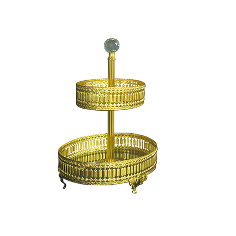 Bandeja e Doceira Turca Oval de 2 andares em Metal Dourado Eventos Festa Mesa de Centro - 30x28x20cm