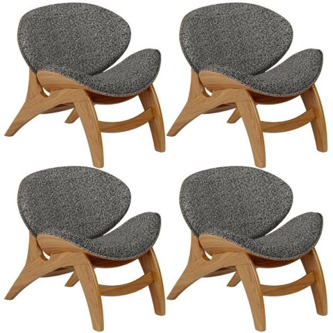 Kit 4 Poltronas Decorativa Orgânica Sala Living Kadosh L02 Linho Mescla Chumbo - Lyam Decor