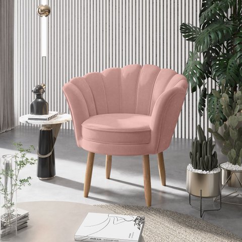 01 Poltrona Decorativa Pétala Escritório Sala Recepção Veludo Rosa - Visalar