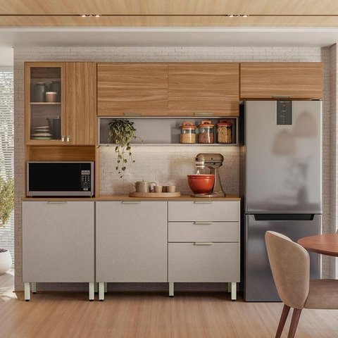 Kit para Cozinha Compacta Ambiente Alba com Balcão Amêndola Nude Prime Tx - Demóbile