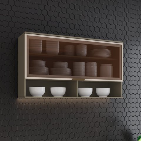 Armário Aéreo 1 Porta Basculante Vidro 120cm 100% MDF Aurora